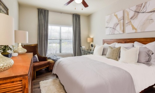 a bedroom with a large bed